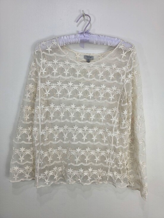 Tristan Tops - Tristan Cream Floral Lace Sheer Blouse